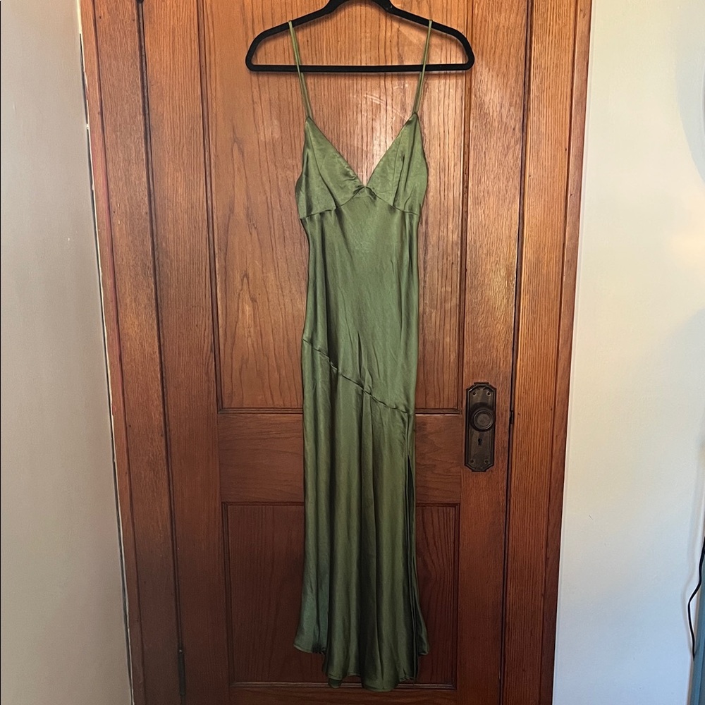 Olive Green Slip Maxi Dress with V-Neck
